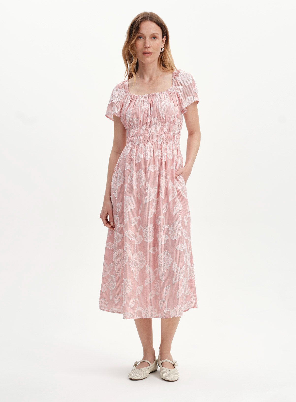FINERY Maia Floral Stripe Shirred Waist Dress 14 - Image 1 thumbnail